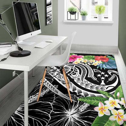 Kosrae Polynesian Area Rug - Summer Plumeria (Black)