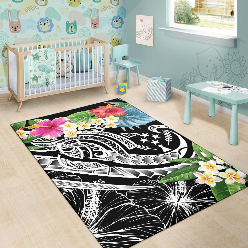 Kosrae Polynesian Area Rug - Summer Plumeria (Black)