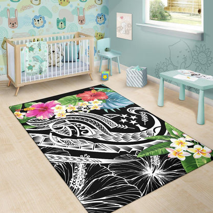 Kosrae Polynesian Area Rug - Summer Plumeria (Black)
