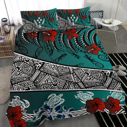 Kosrae Polynesian Bedding Set - Lizard And Turtle Green