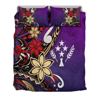 Kosrae Polynesian Bedding Set - Tribal Flower With Special Turtles Purple Color
