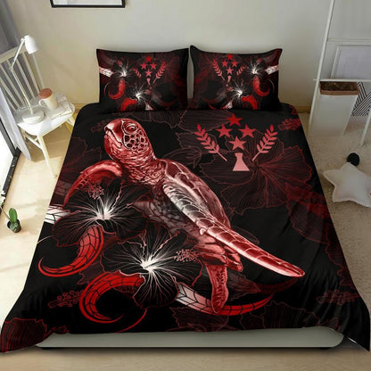 Kosrae Polynesian Bedding Set - Turtle With Blooming Hibiscus Red