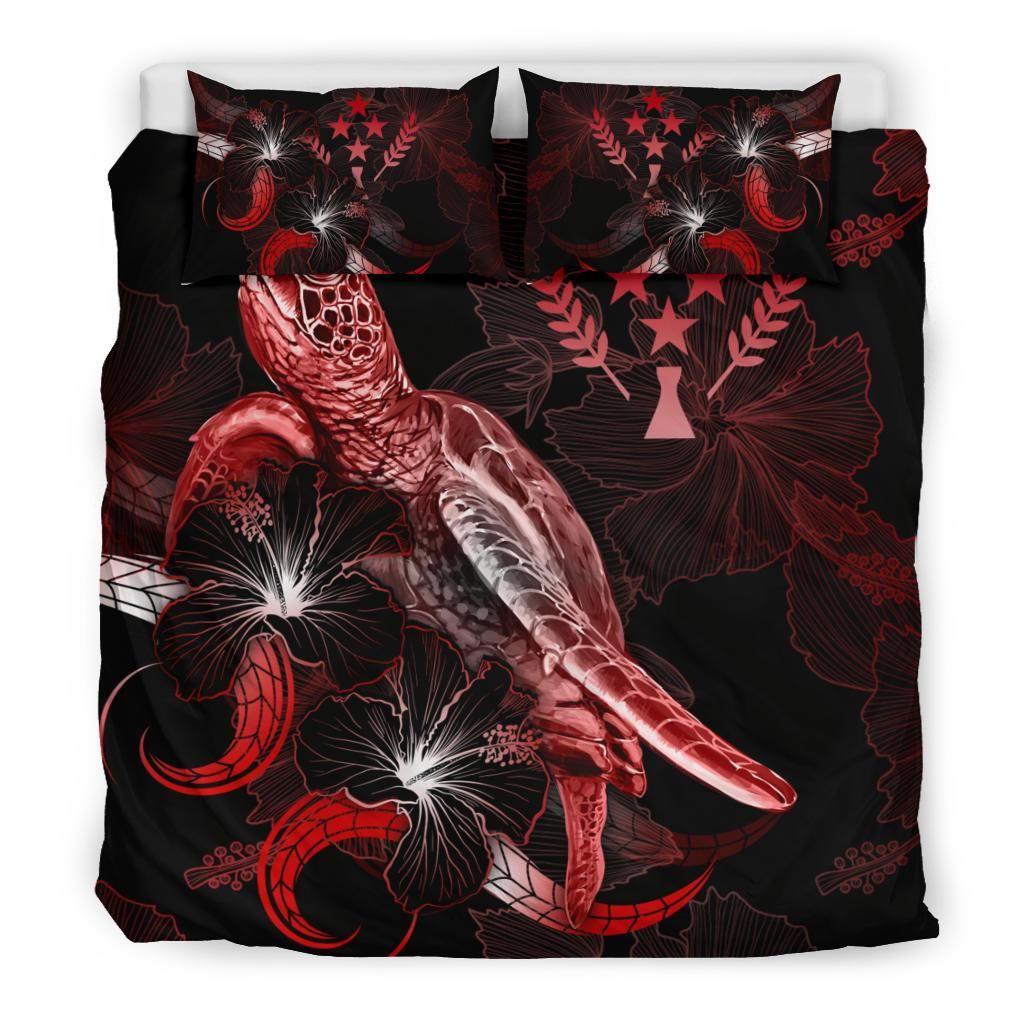 Kosrae Polynesian Bedding Set - Turtle With Blooming Hibiscus Red
