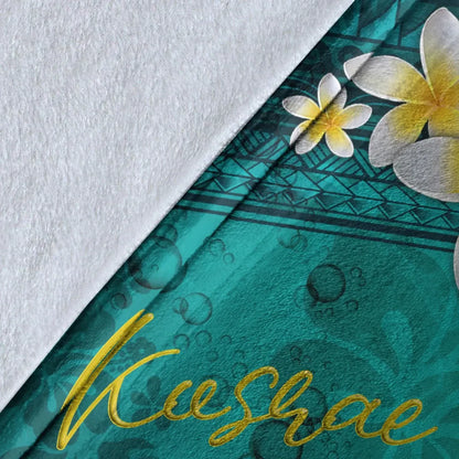 Kosrae Polynesian Blanket - Plumeria With Blue Ocean