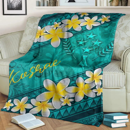 Kosrae Polynesian Blanket - Plumeria With Blue Ocean