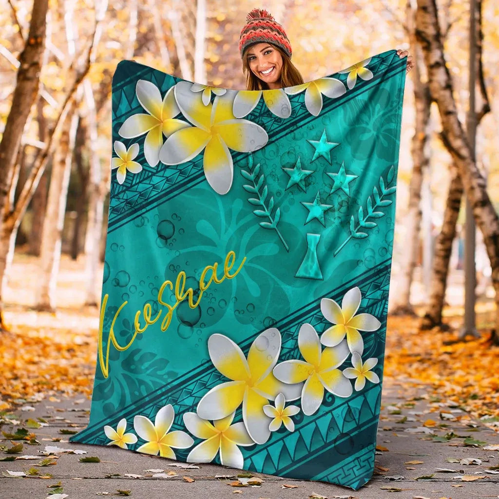 Kosrae Polynesian Blanket - Plumeria With Blue Ocean