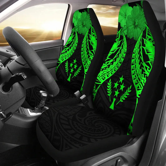 Kosrae Polynesian Car Seat Covers Pride Seal And Hibiscus Green