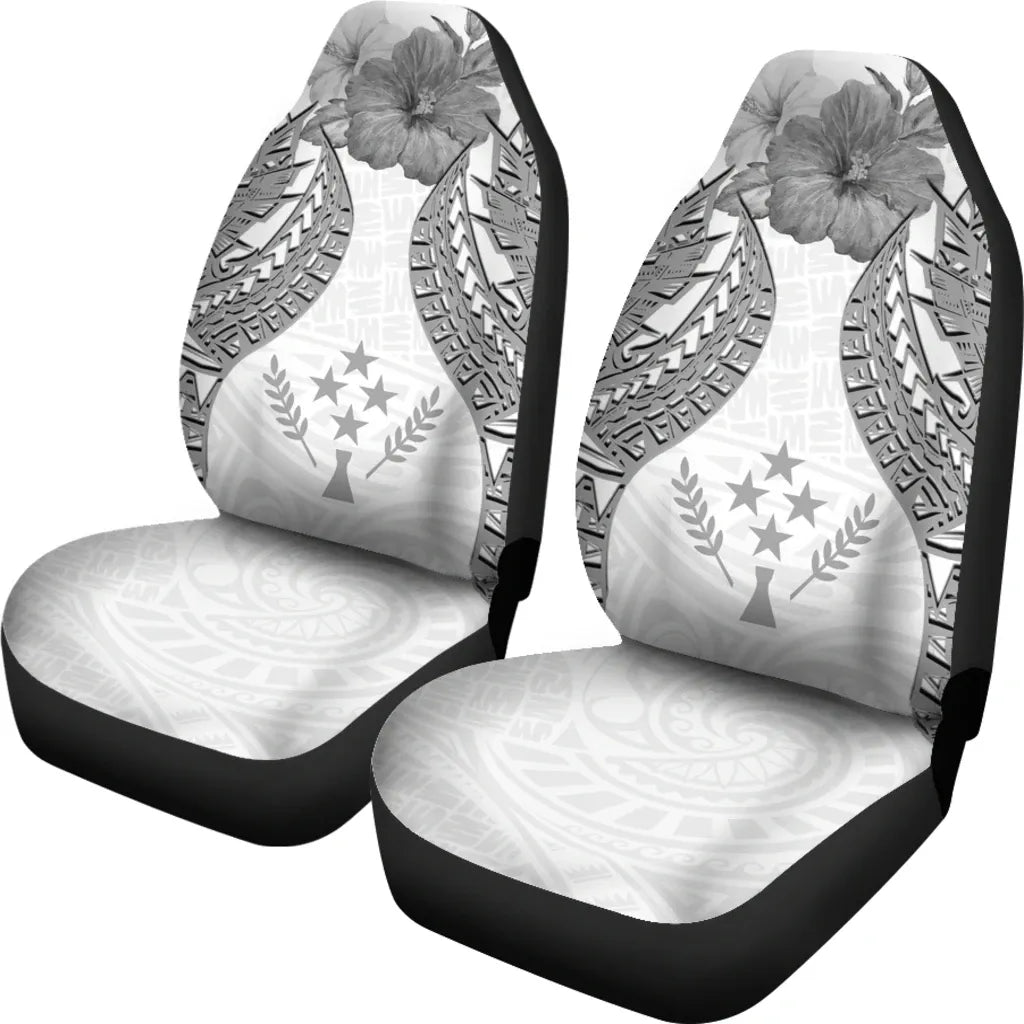 Kosrae Polynesian Car Seat Covers Pride Seal And Hibiscus White
