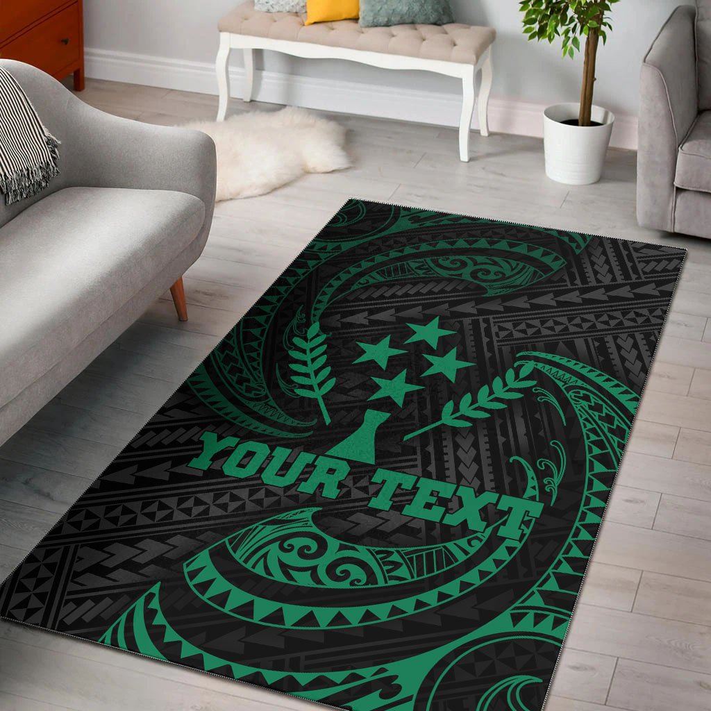 Kosrae Polynesian Custom Personalised Area Rug - Green Tribal Wave