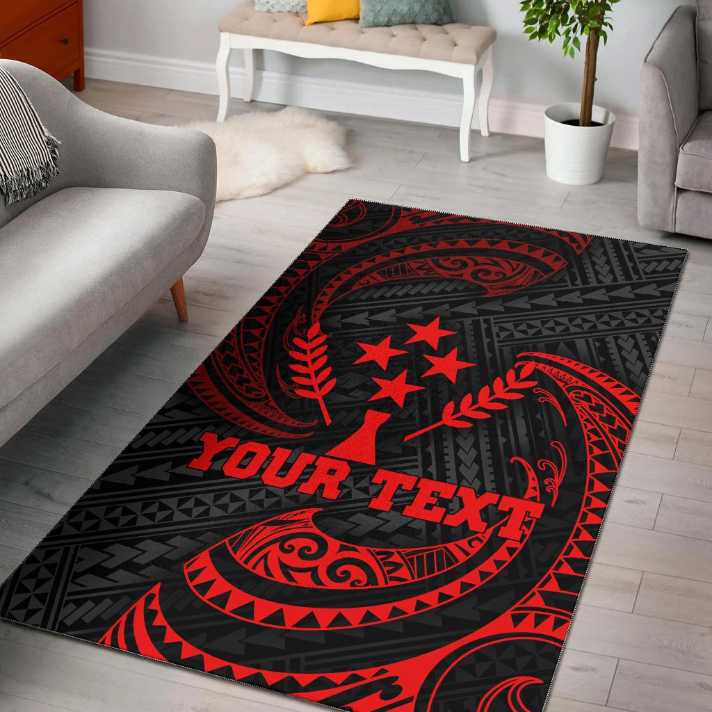 Kosrae Polynesian Custom Personalised Area Rug - Red Tribal Wave