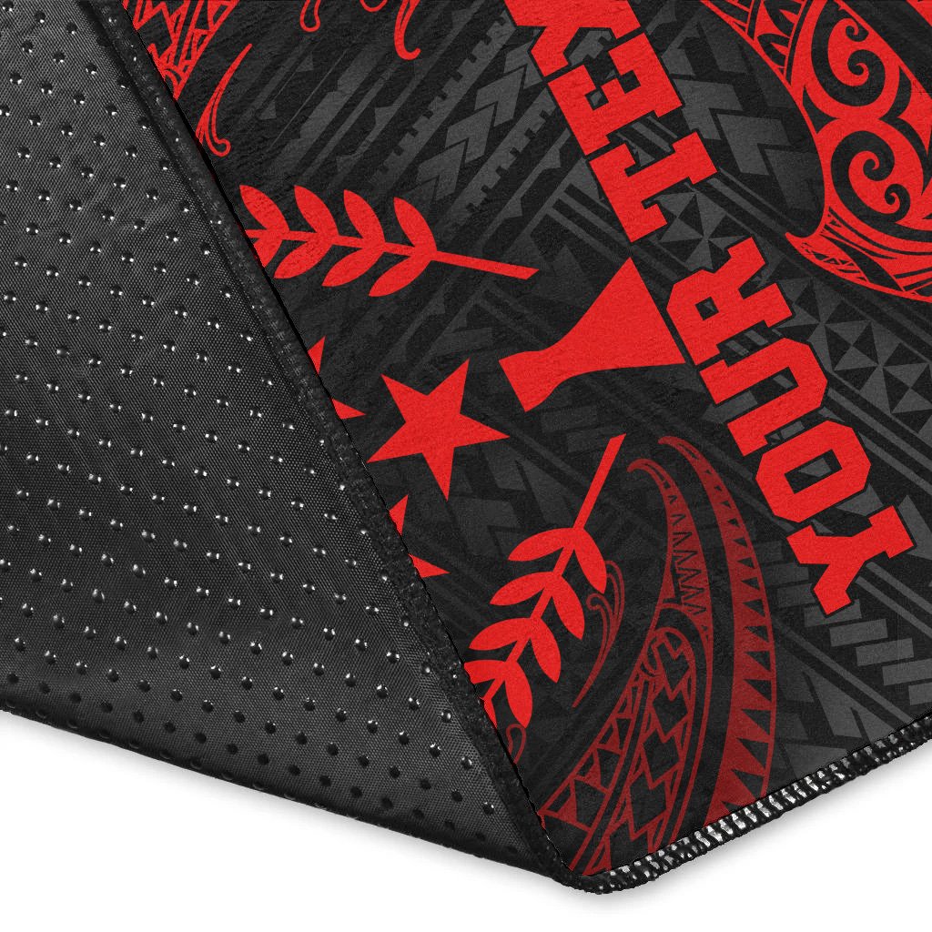 Kosrae Polynesian Custom Personalised Area Rug - Red Tribal Wave