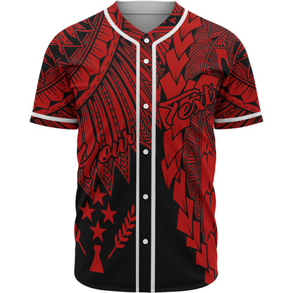 Kosrae Polynesian Custom Personalised Baseball Shirt - Tribal Wave Tattoo Red