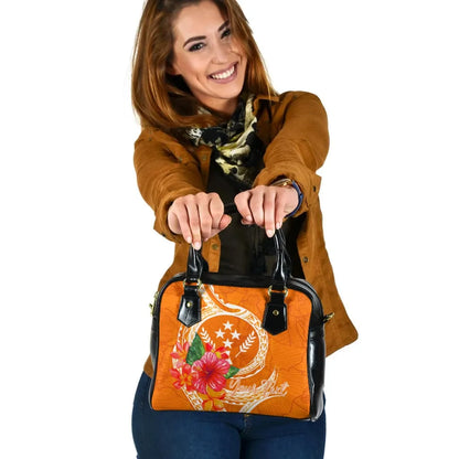 Kosrae Polynesian Custom Personalised Shoulder Handbag - Orange Floral With Seal