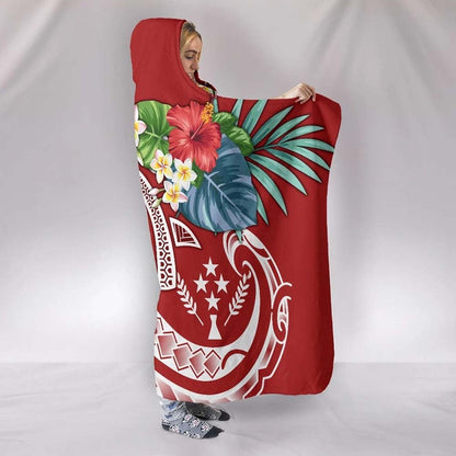 Kosrae Polynesian Hooded Blanket - Summer Plumeria (Red)