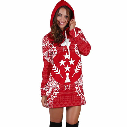 Kosrae Polynesian Hoodie Dress Map Red White
