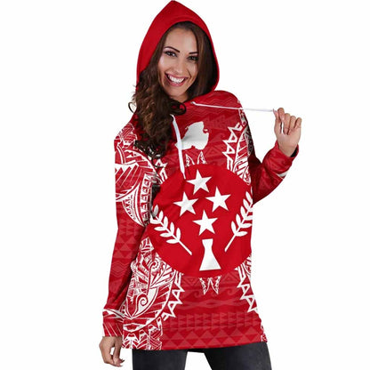 Kosrae Polynesian Hoodie Dress Map Red White