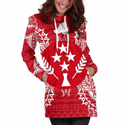 Kosrae Polynesian Hoodie Dress Map Red White