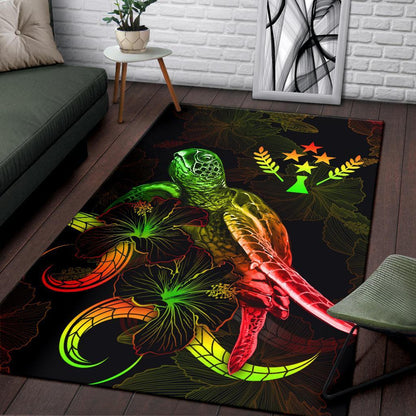 Kosrae Polynesian Area Rugs - Turtle With Blooming Hibiscus Reggae