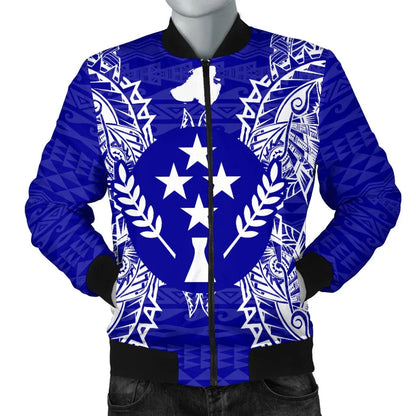 Kosrae Polynesian Bomber Jacket Map Blue