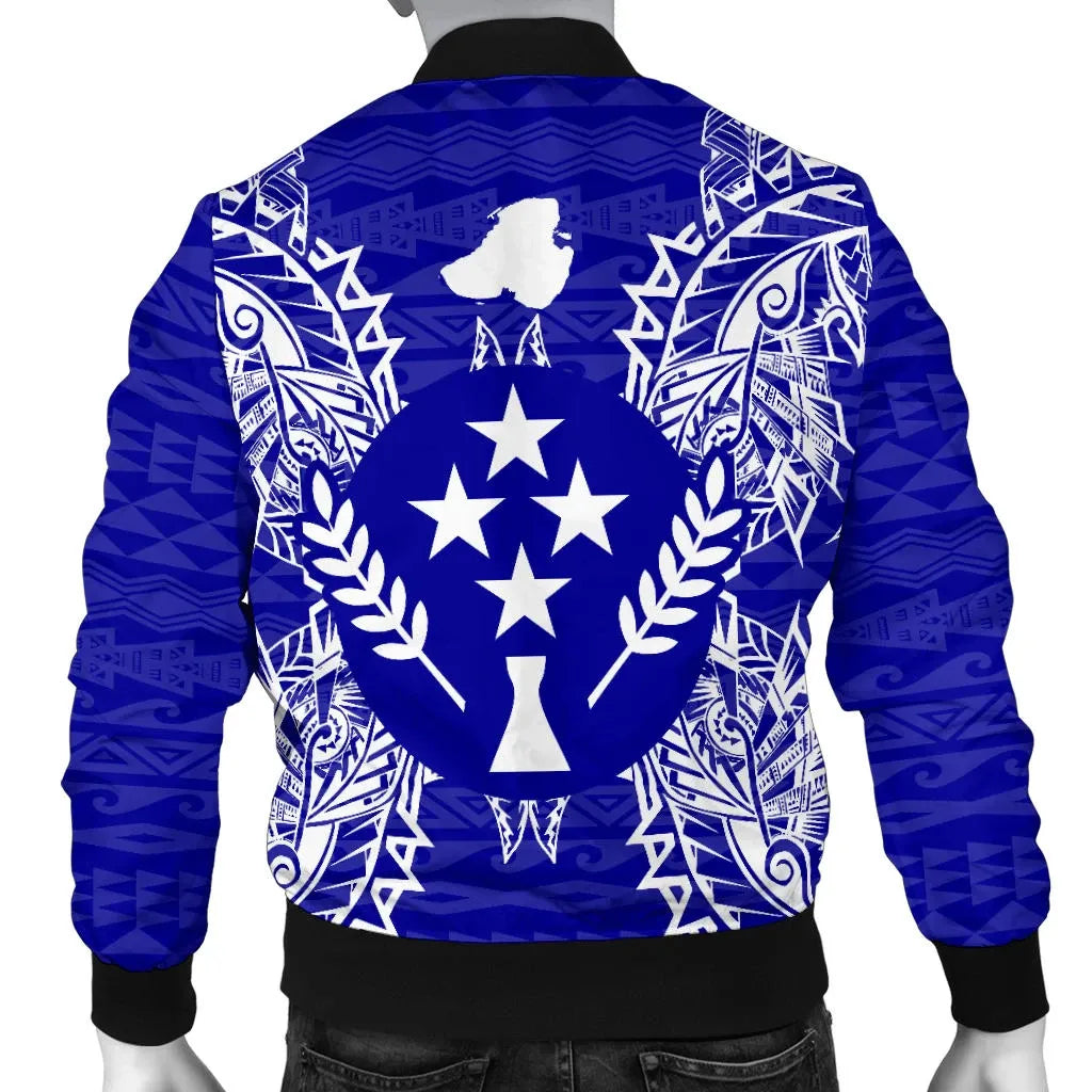 Kosrae Polynesian Bomber Jacket Map Blue