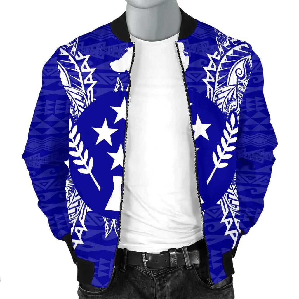 Kosrae Polynesian Bomber Jacket Map Blue