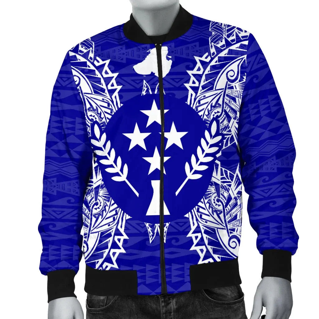 Kosrae Polynesian Bomber Jacket Map Blue