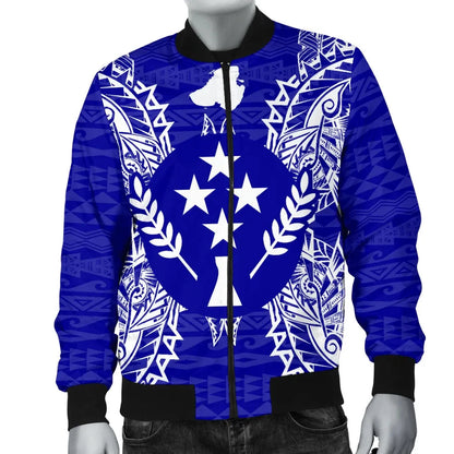 Kosrae Polynesian Bomber Jacket Map Blue