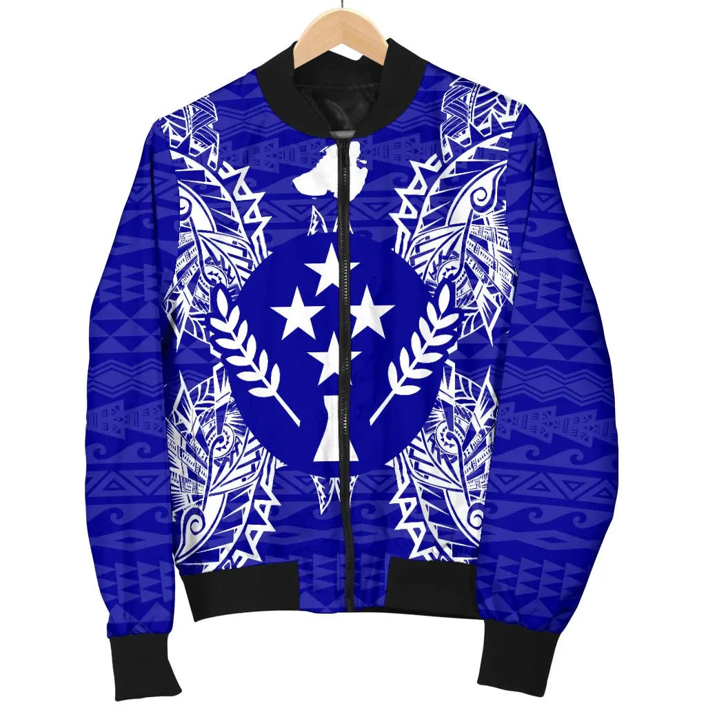 Kosrae Polynesian Bomber Jacket Map Blue