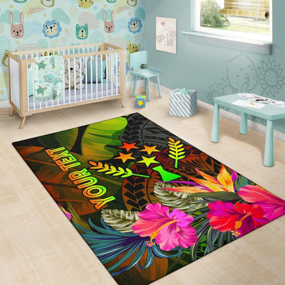 Kosrae Polynesian Personalised Area Rug - Hibiscus and Banana Leaves