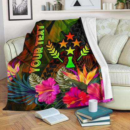 Kosrae Polynesian Personalised Premium Blanket -  Hibiscus and Banana Leaves