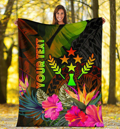 Kosrae Polynesian Personalised Premium Blanket -  Hibiscus and Banana Leaves