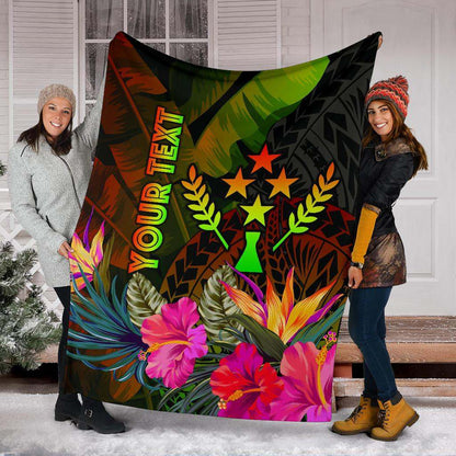 Kosrae Polynesian Personalised Premium Blanket -  Hibiscus and Banana Leaves
