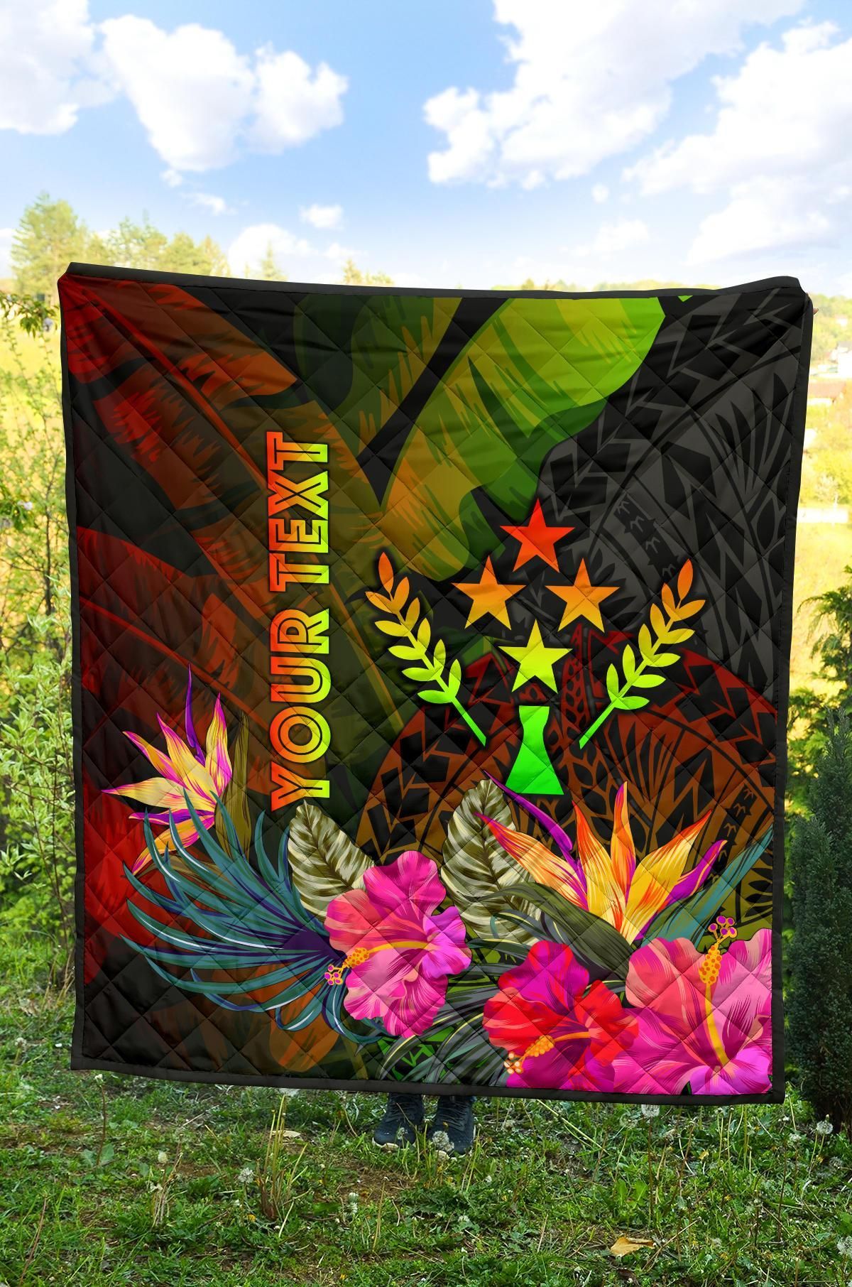 Kosrae Polynesian Personalised Premium Quilt -  Hibiscus and Banana Leaves