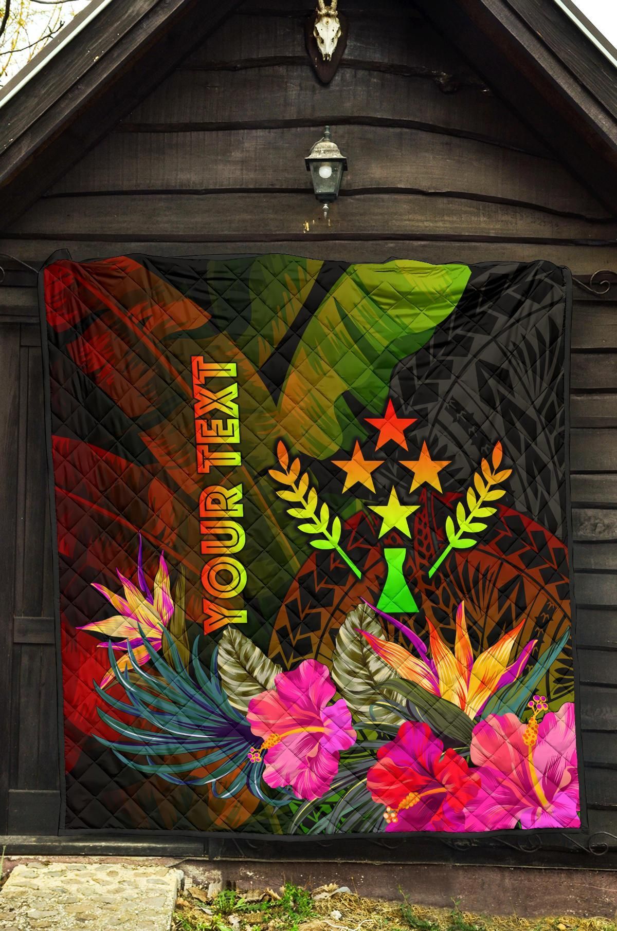 Kosrae Polynesian Personalised Premium Quilt -  Hibiscus and Banana Leaves