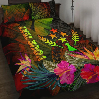 Kosrae Polynesian Personalised Quilt Bed Set - Hibiscus and Banana Leaves