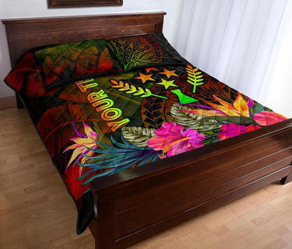 Kosrae Polynesian Personalised Quilt Bed Set - Hibiscus and Banana Leaves