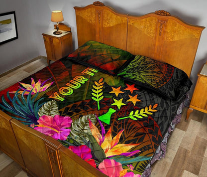 Kosrae Polynesian Personalised Quilt Bed Set - Hibiscus and Banana Leaves