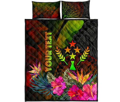 Kosrae Polynesian Personalised Quilt Bed Set - Hibiscus and Banana Leaves