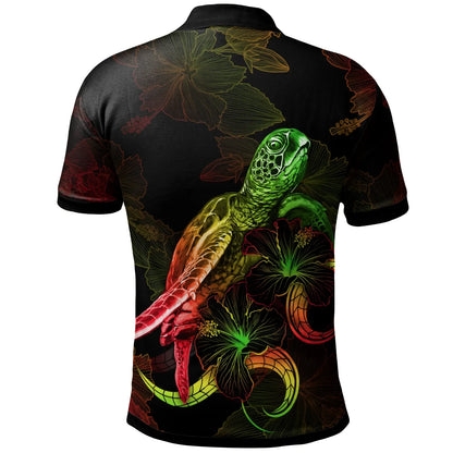 Kosrae Polynesian Polo Shirt - Turtle With Blooming Hibiscus Reggae