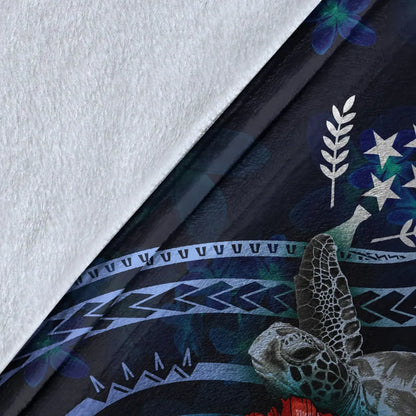 Kosrae Polynesian Premium Blanket - Blue Turtle Hibiscus
