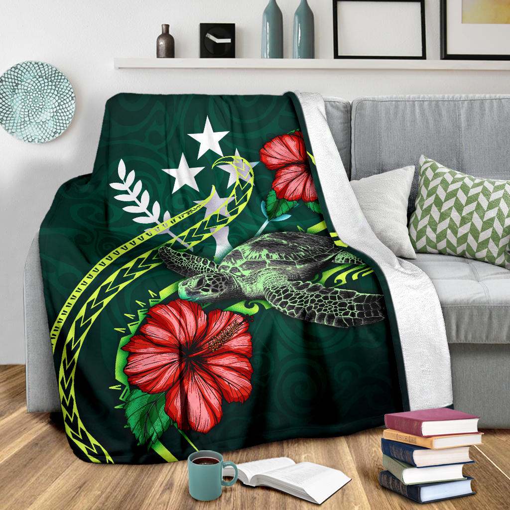 Kosrae Polynesian Premium Blanket - Green Turtle Hibiscus