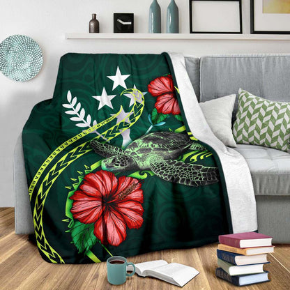 Kosrae Polynesian Premium Blanket - Green Turtle Hibiscus