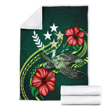 Kosrae Polynesian Premium Blanket - Green Turtle Hibiscus