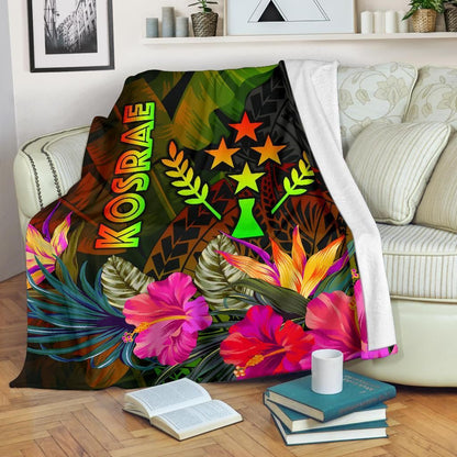 Kosrae Polynesian Premium Blanket-  Hibiscus and Banana Leaves