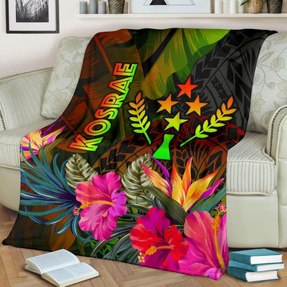 Kosrae Polynesian Premium Blanket-  Hibiscus and Banana Leaves