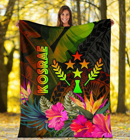 Kosrae Polynesian Premium Blanket-  Hibiscus and Banana Leaves