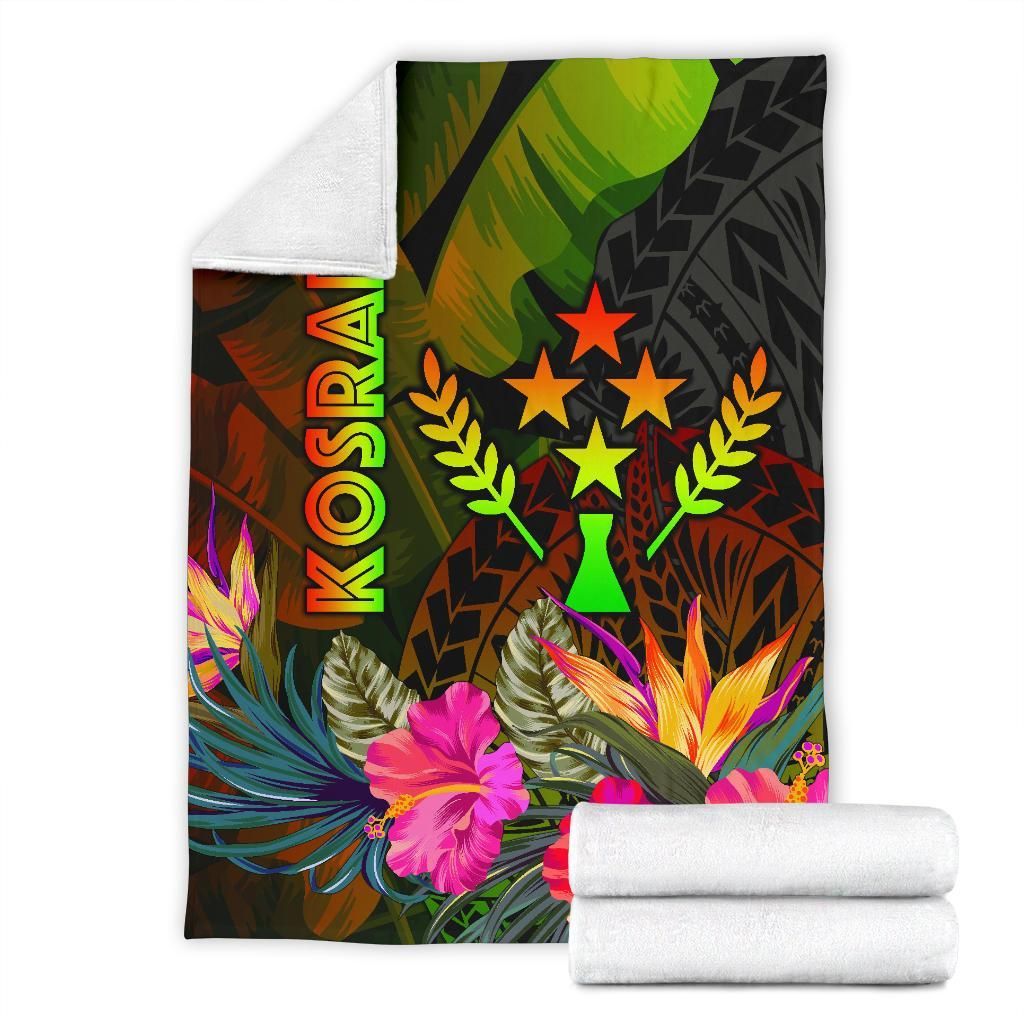 Kosrae Polynesian Premium Blanket-  Hibiscus and Banana Leaves