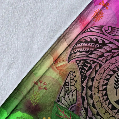 Kosrae Polynesian Premium Blanket - Manta Ray Tropical Flowers