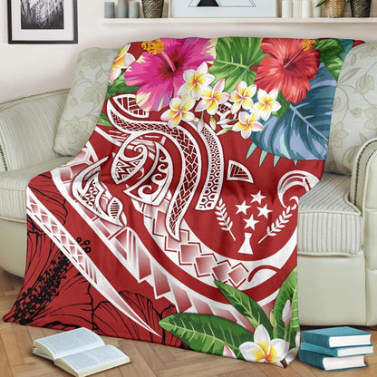 Kosrae Polynesian Premium Blanket - Summer Plumeria (Red)