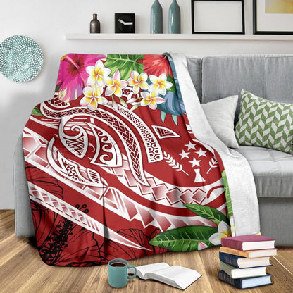 Kosrae Polynesian Premium Blanket - Summer Plumeria (Red)